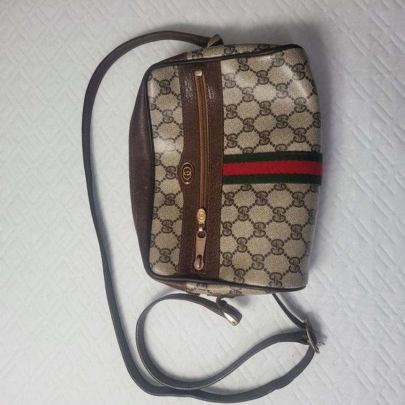 Vintage Good Condition GUCCI Shoulder Bag PVC GG Pattern Brown - Picture 1 of 11